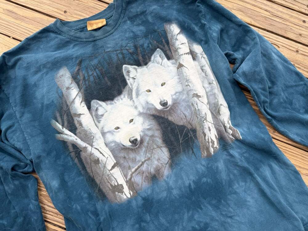 Vintage 1999 The Mountain White Wolves Long Sleeve Tie-Dye Graphic T-Shirt